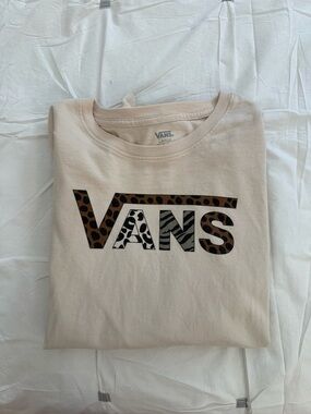 Vans Animal Print Logo Tee - Beige & Black